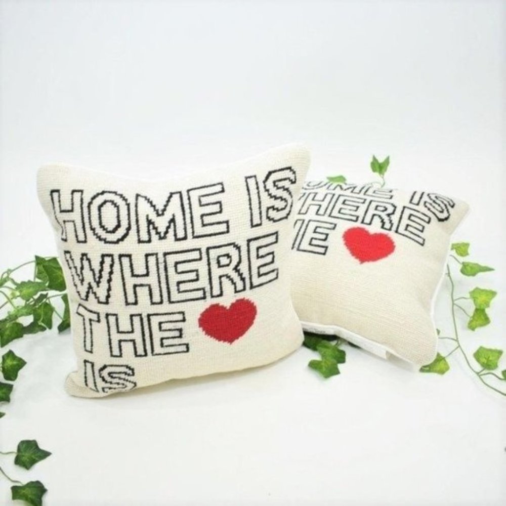 Pottery Barn beige home heart knit pillows set